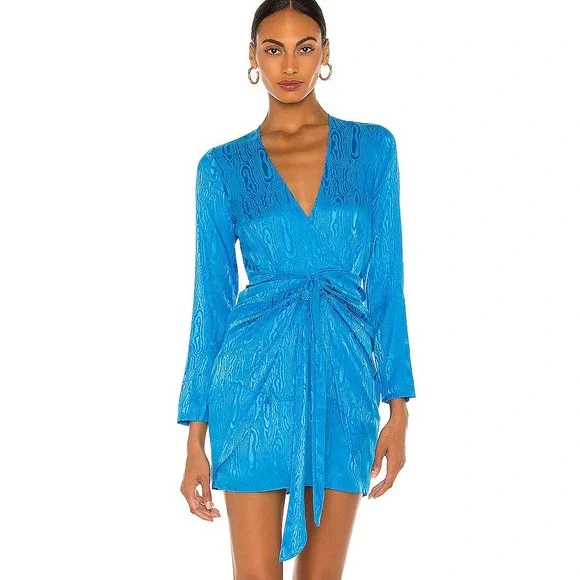 Ronny Kobo Collection | Dresses | Ronny Kobo Mini Dress Medium Blue Satin  Marissa Mediterranean Blue Long Sleeve | Poshmark